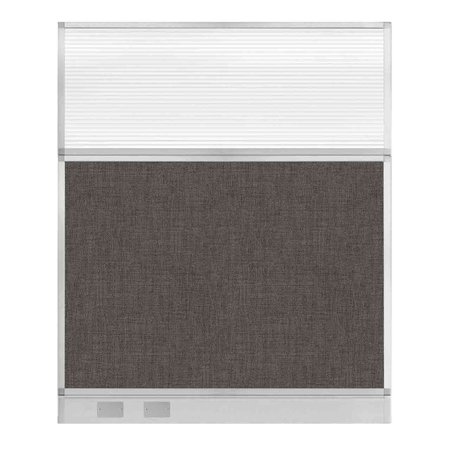 VERSARE Hush Panel Cubicle Partition 5' x 6' W/ Window Mocha Fabric Clear Fluted Window W/ Cable Channel 1812577-1